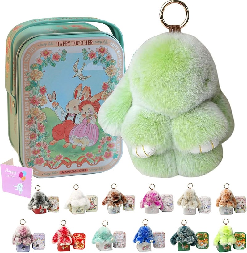 MINGRI Soft Bunny Keychain with Tin,Cute Valentines Gift Plush Keychain for Backpack,Bag Charm Gift Key Chain - Image 1